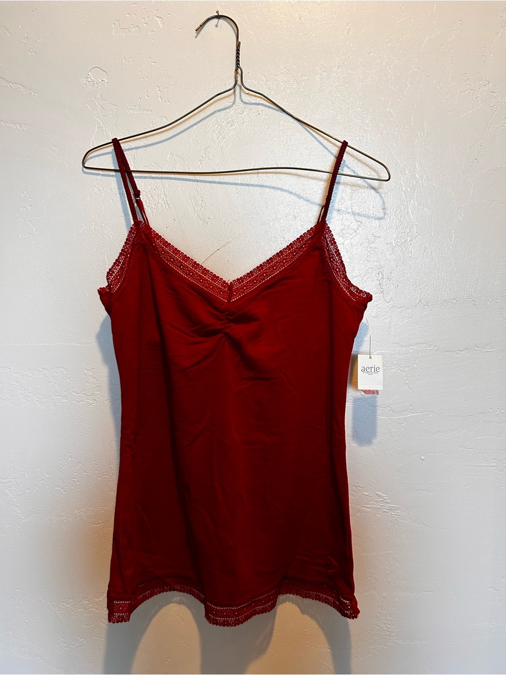 2 Vintage aerie Deep Red & Black Lace-Trim Cami